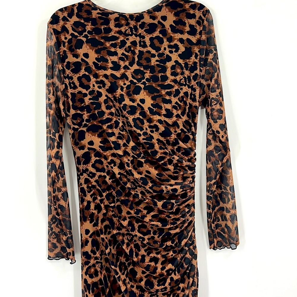 Leopard Print Long Sleeve Rushing Maxi Dress